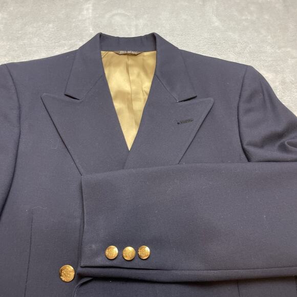 Vintage Bill Blass Nautical Suit Blazer Mens 32L Navy Wool Peak Double Breasted - Picture 1 of 16